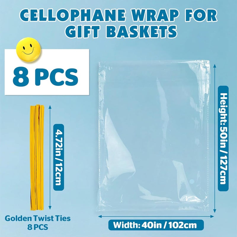NUITPY 8 Pcs Large Cellophane Bags, 40 x 50 Inches for Gift Baskets - Image 2