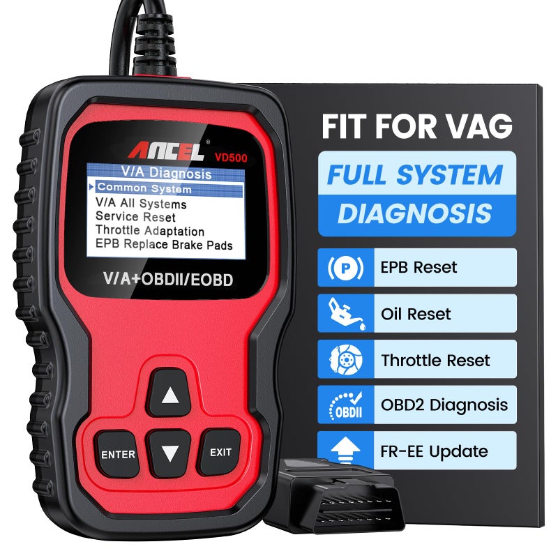 Ancel Ancel VD500 OBD2 Scanner Diagnostic Tool for Volkswagen VW Audi Skoda Seat Diagnosis Check Engine Light EPB ABS SRS Code Reader Oil Throttle Position Adaption Brake Pad Reset