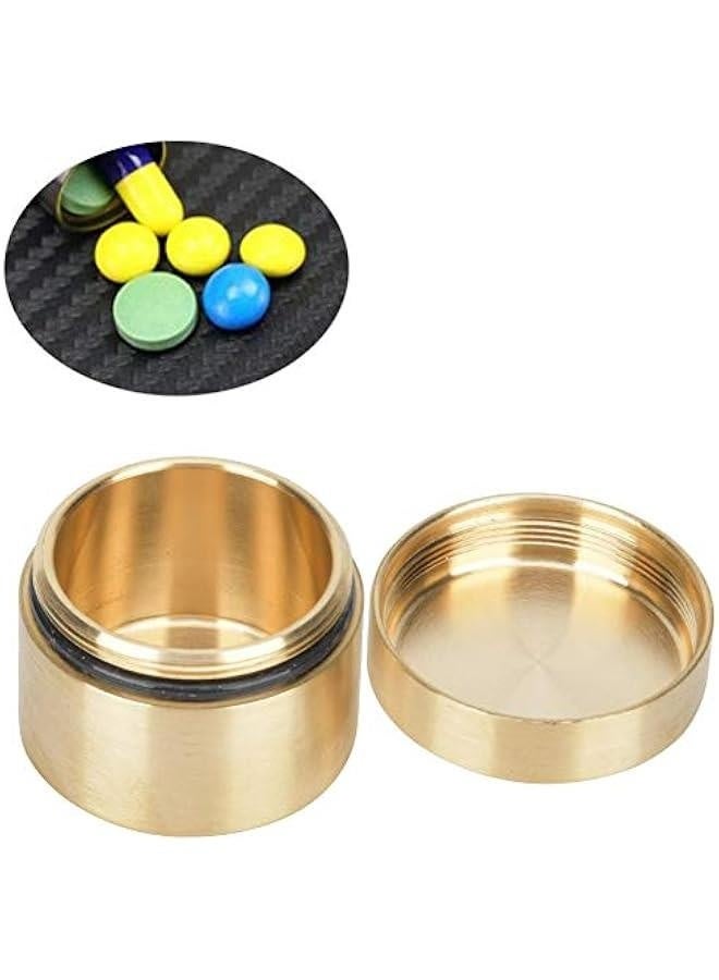 Brass Pill Case , Brass Mini Pill Container , Outdoor watertight Round Shape Brass Box , Metal Jewelry Sealed Container for Outdoor Sports , Camping , Hiking and Traveling(S) - Image 4
