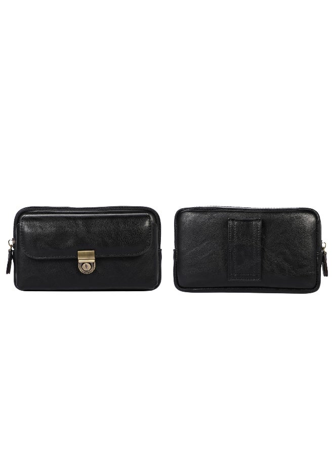 Luxury 7.2 Inch Zipper Wallet Leather Men Waist Bag Bum Pack Business Travel Purse Phone Belt Clip Case For Samsung iPhone Xiaomi Huawei Holster Pouch 