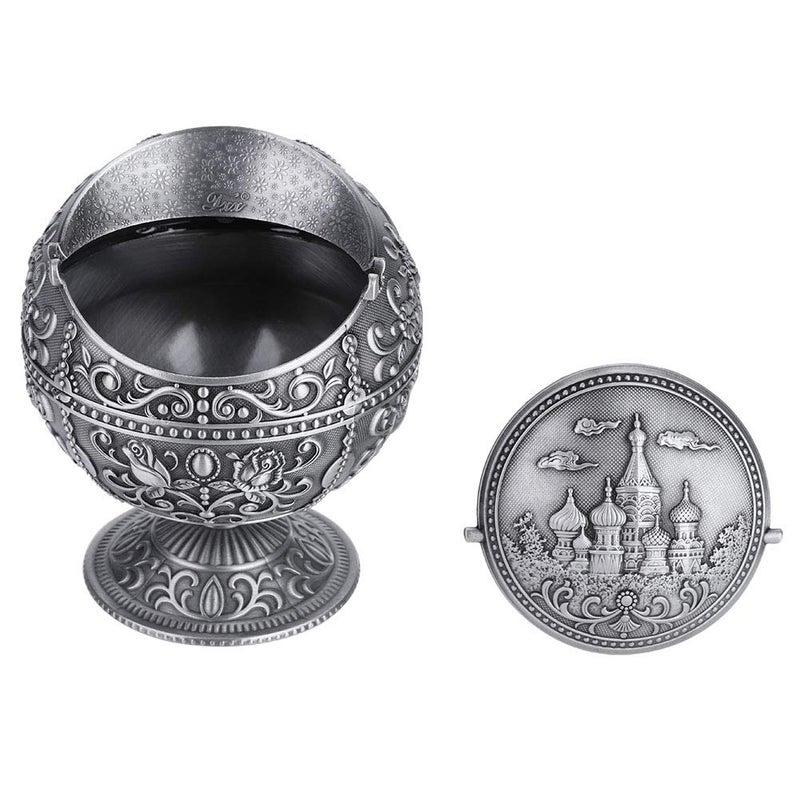 صينية سجائر معدنية مستديرة كلاسيكية بلون قلعة القصدير أنيقة مطلية بالكهرباء، صينية تدخين للمنزل والفندق والنادي كهدية - Image 4