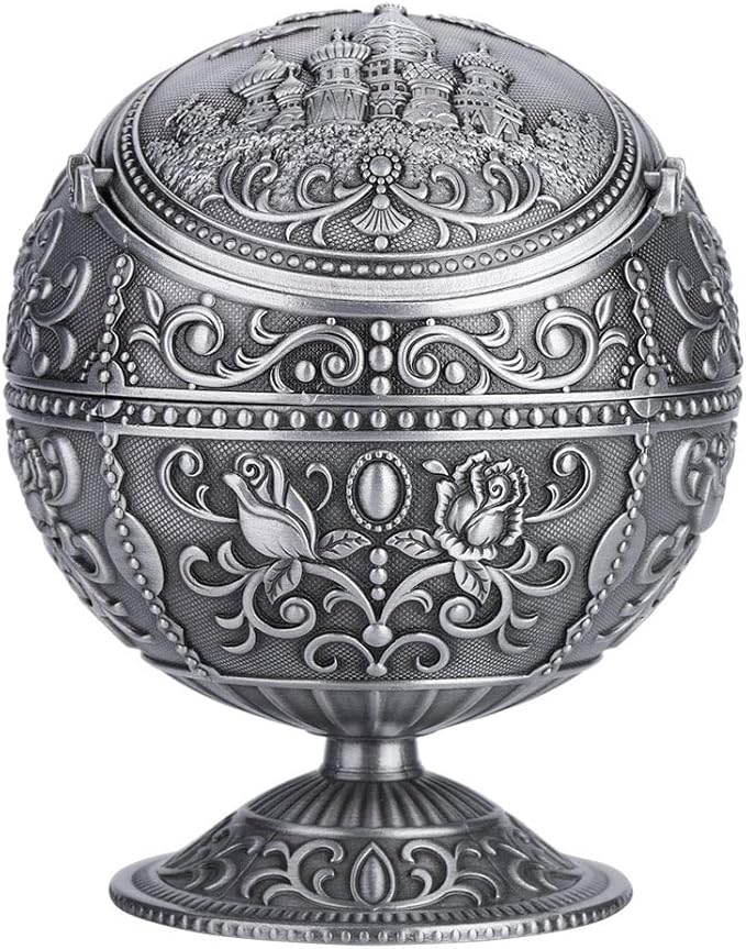 صينية سجائر معدنية مستديرة كلاسيكية بلون قلعة القصدير أنيقة مطلية بالكهرباء، صينية تدخين للمنزل والفندق والنادي كهدية - Image 1