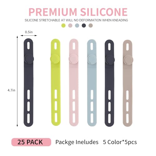 Oligei 25 Pcs Silicone Cable Ties, Cable Ties Reusable, High Elasticity Cord Wraps for Electrical Cords, Cord Organizer for Earphone, Phone Charger(Colorful) - Image 2
