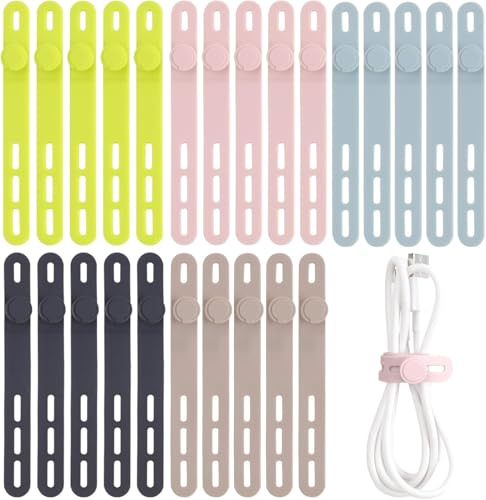 Oligei 25 Pcs Silicone Cable Ties, Cable Ties Reusable, High Elasticity Cord Wraps for Electrical Cords, Cord Organizer for Earphone, Phone Charger(Colorful) - Image 1