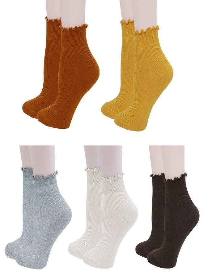 Lovful Ankle Socks for Women, Cute Ruffle Frilly Cotton Socks, Funny Novelty Socks for Women 5 Pairs - Image 1
