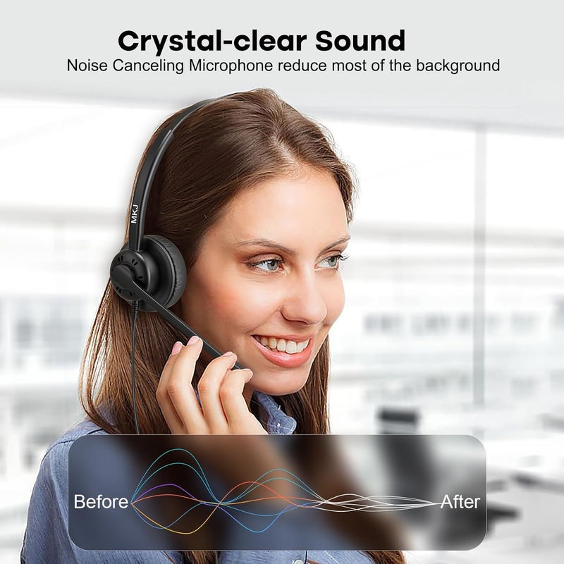 MKJ Cisco Telephone Headset with Microphone Noise Canceling Corded RJ9 Call Center Office Phone Headset for Cisco CP-7861 7942G 7941G 7945G 7960 7961G 7962G 7965G 7971G 7975G 8841 8861 9951 9971 - Image 4