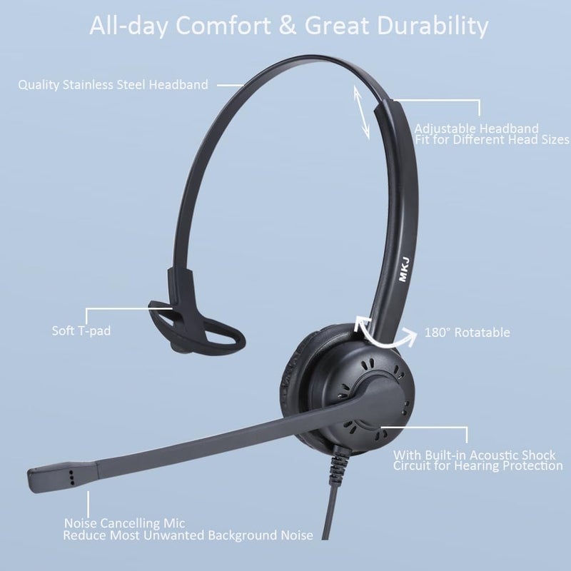MKJ Cisco Telephone Headset with Microphone Noise Canceling Corded RJ9 Call Center Office Phone Headset for Cisco CP-7861 7942G 7941G 7945G 7960 7961G 7962G 7965G 7971G 7975G 8841 8861 9951 9971 - Image 5