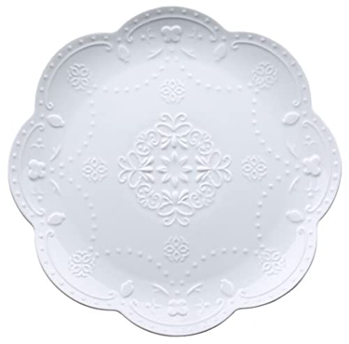 Eplze YBK Tech Elegant Round Embossed Lace Plate, Ceramic Serving Plate for Breakfast Afternoon Tea (White, 6-inch) - Image 1