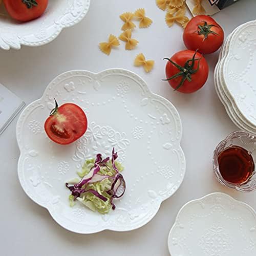 Eplze YBK Tech Elegant Round Embossed Lace Plate, Ceramic Serving Plate for Breakfast Afternoon Tea (White, 6-inch) - Image 3