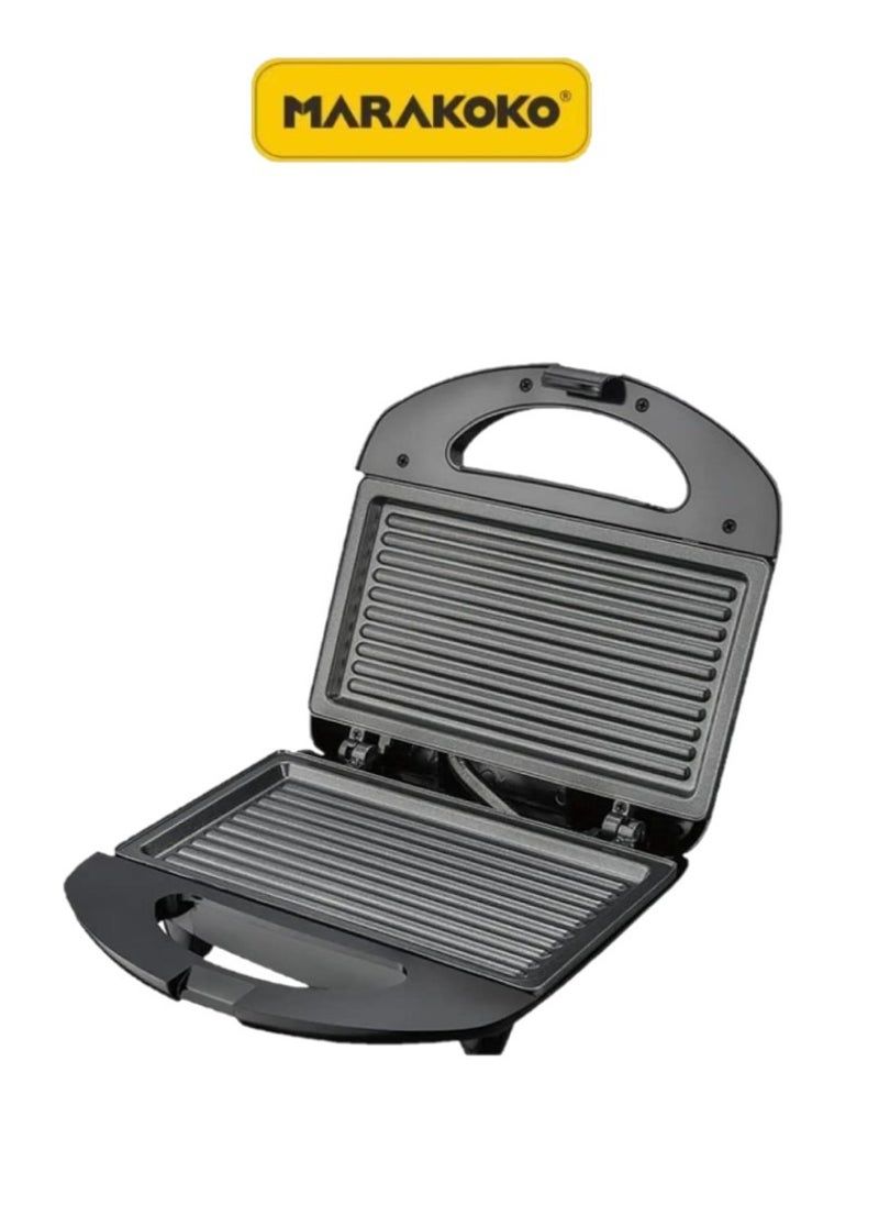Marakoko Toaster with non-stick plates for easy cleaning. 800-watt toaster. Sandwich maker with thermally insulated handle. Sandwich toaster with locking system, power indicators, and operating light. Compact sandwich warmer. Easy-to-use sandwich maker. Sandwich toaster with thermostatic control and safety thermal cut-off. Maracoco MA-KE003 sandwich grill.  - Image 1