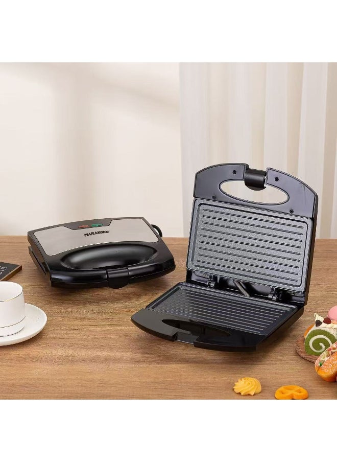 Marakoko Toaster with non-stick plates for easy cleaning. 800-watt toaster. Sandwich maker with thermally insulated handle. Sandwich toaster with locking system, power indicators, and operating light. Compact sandwich warmer. Easy-to-use sandwich maker. Sandwich toaster with thermostatic control and safety thermal cut-off. Maracoco MA-KE003 sandwich grill.  - Image 2