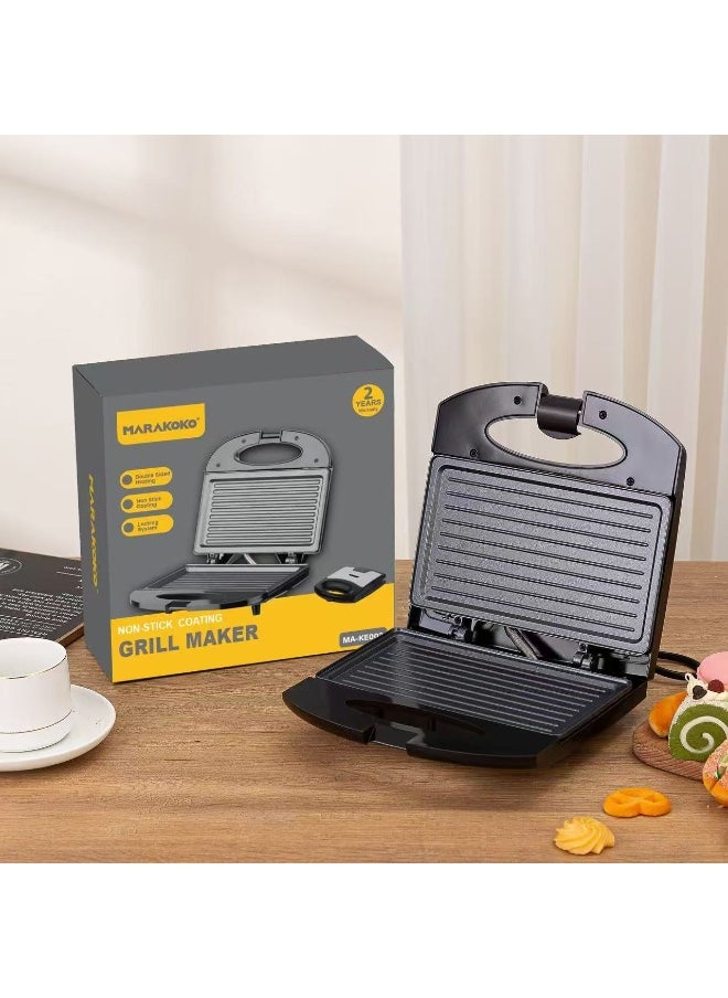 Marakoko Toaster with non-stick plates for easy cleaning. 800-watt toaster. Sandwich maker with thermally insulated handle. Sandwich toaster with locking system, power indicators, and operating light. Compact sandwich warmer. Easy-to-use sandwich maker. Sandwich toaster with thermostatic control and safety thermal cut-off. Maracoco MA-KE003 sandwich grill.  - Image 4