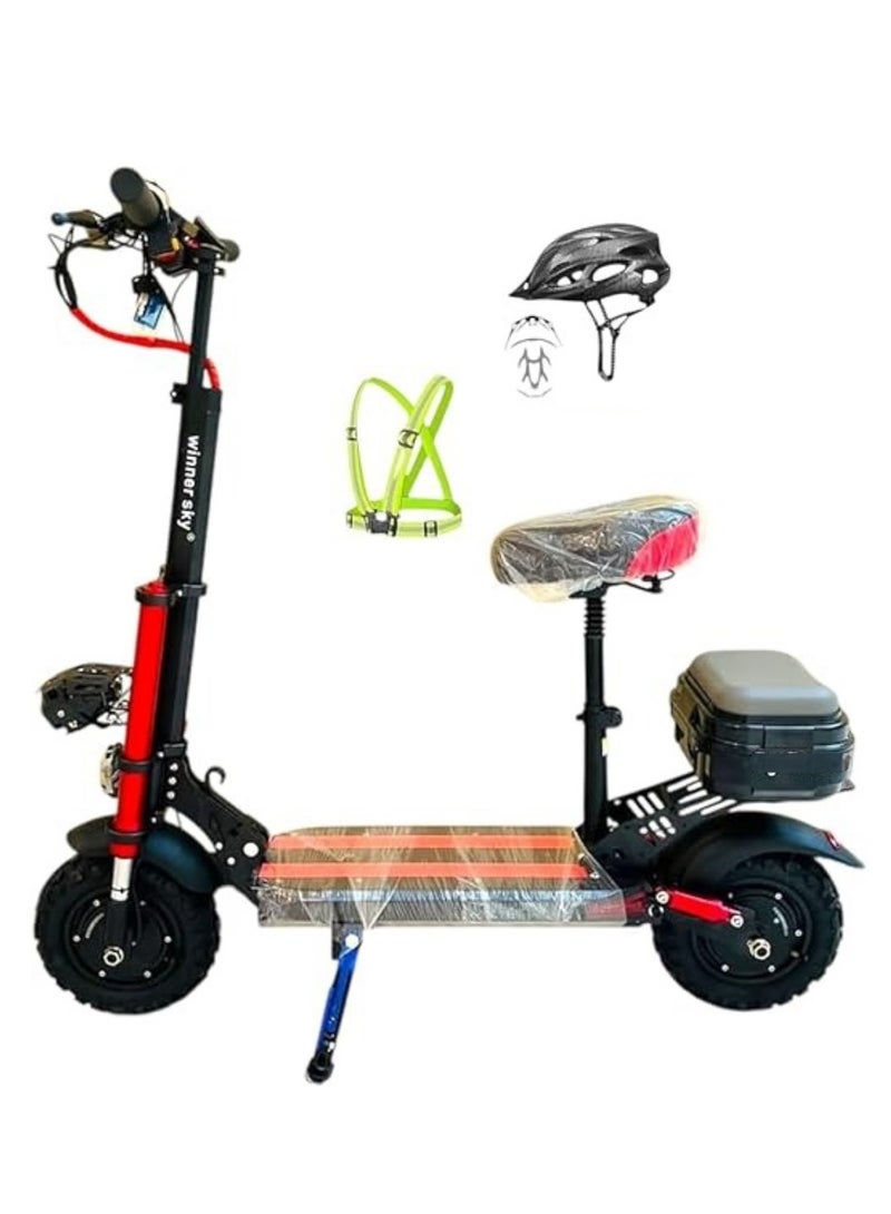 وينر سكاي سكوتر وينر سكاي K5 - محرك مزدوج، قوة 3000 واط، بدون فرشاة | بطارية 48 فولت، 15 أمبير/ساعة | تصميم قابل للطي | مكبر صوت بلوتوث ومقعد قابل للإزالة | مسند قدم خلفي وصندوق ملون | شاشة رقمية | مع شحن مجاني - Image 1