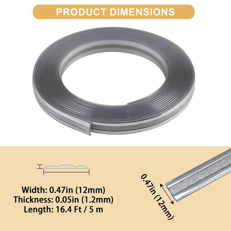Soengsau Glittery Silver Finish Molding Trim, 196.8" L x 0.47" W Peel and Stick Decoration Strip for Ceiling, Wall, Tile Edge, Furniture Cabinet, Mirror - Image 2