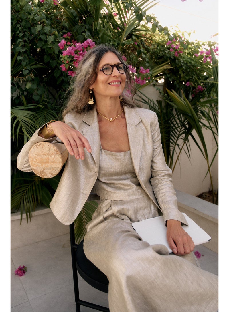 UMAY FASHION EVARA CROP TOP | GLOSSY BEIGE - Image 5