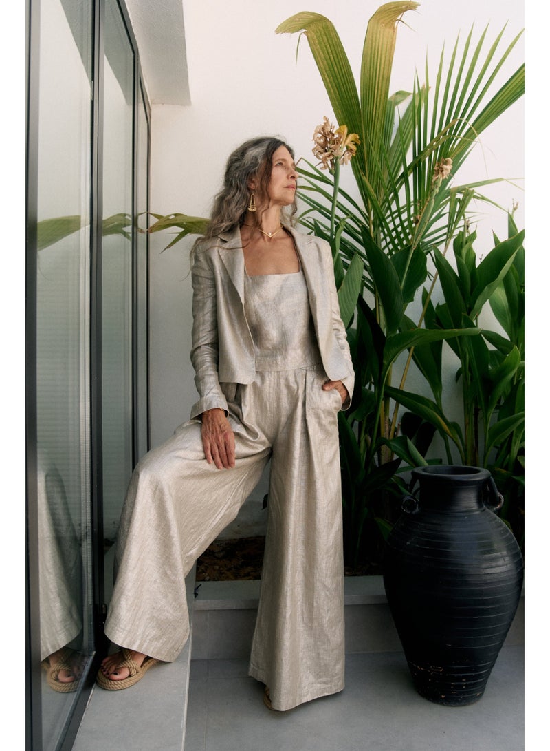 UMAY FASHION EVARA CROP TOP | GLOSSY BEIGE - Image 4