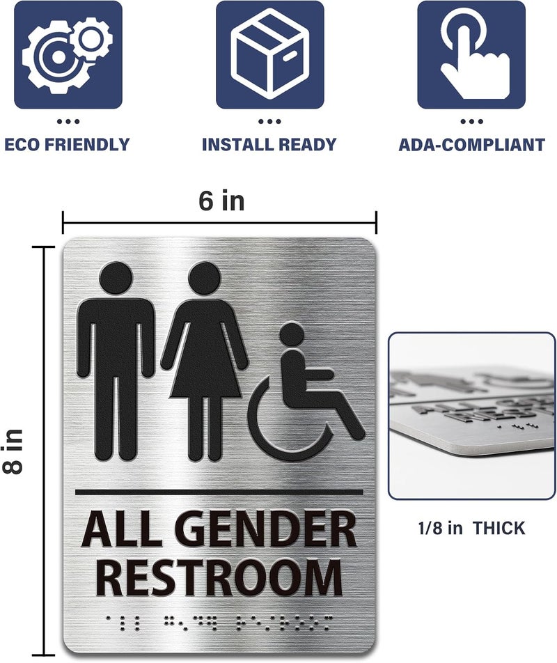 Abudada ADA-Mark Modern Restroom Sign for Business - ADA Compliant Braille Bathroom Sign with Easy Installation - 6" W x 8" H - Image 2