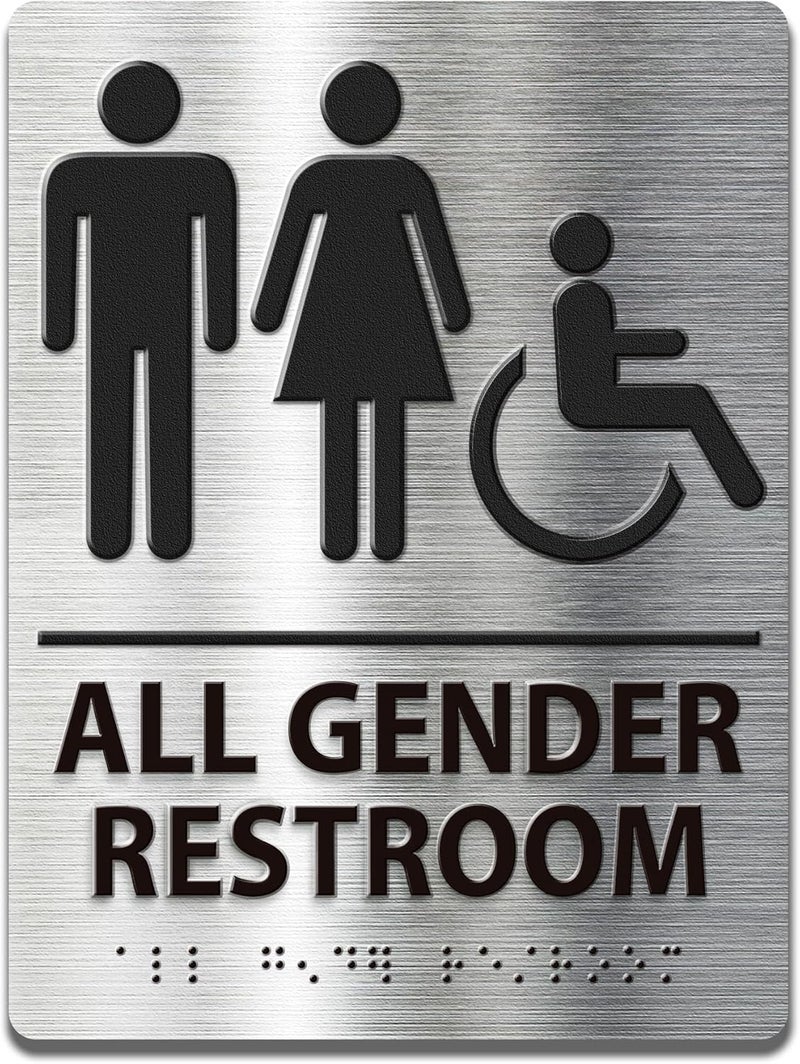 Abudada ADA-Mark Modern Restroom Sign for Business - ADA Compliant Braille Bathroom Sign with Easy Installation - 6" W x 8" H - Image 1