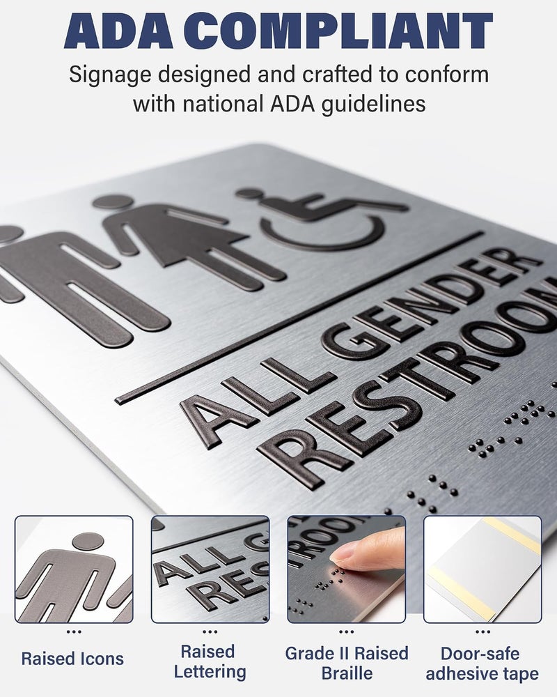 Abudada ADA-Mark Modern Restroom Sign for Business - ADA Compliant Braille Bathroom Sign with Easy Installation - 6" W x 8" H - Image 3