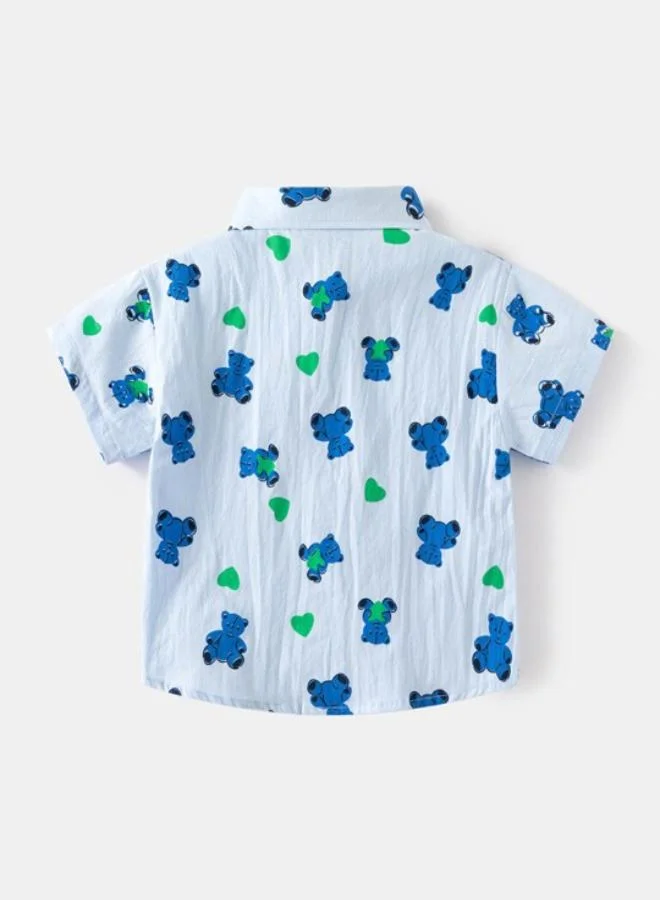 YUNIQEE Blue Collared Short Sleeve Printed Shirt & Shorts