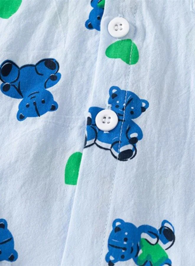 YUNIQEE Blue Collared Short Sleeve Printed Shirt & Shorts