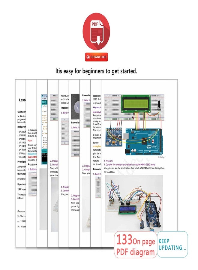 Adeept Ultimate Starter Kit Compatible with Arduino IDE Mega 2560 LCD 1602, Stepper Motor, ADXL345, Learning Kit with PDF Guidebook - Image 4