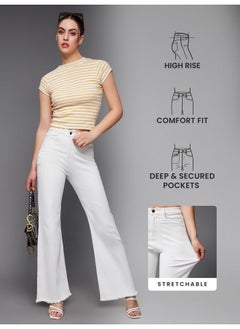 Miss Chase Miss Chase Women's Bootcut High Rise Clean Look Regular-Length Stretchable Denim Jeans (MCSS23DEN89-10-82-36, White, 36)  - Image 2