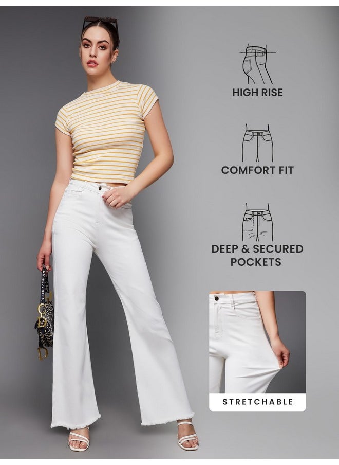 Miss Chase Miss Chase Women's Bootcut High Rise Clean Look Regular-Length Stretchable Denim Jeans (MCSS23DEN89-10-82-36, White, 36)  - Image 2