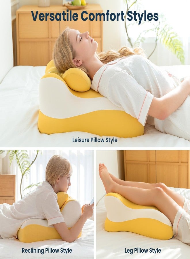 SLEEP ZONE وسادة قراءة من إسفنج الذاكرة من سليب زون، وسادة سرير داعمة متعددة الأوضاع للبالغين ذوي البنية الصغيرة، أدوات قراءة، وسائد لدعم الظهر والركبة ورفع الساقين مع غطاء قابل للغسل، أصفر - Image 3