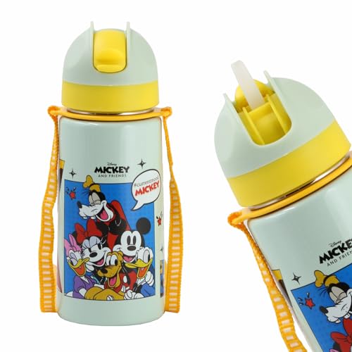 SKI Homeware TANGO Stainless Steel-304 grade Water Bottle for School, Kids favourite character prints | wide mouth | leak proof sipper | light weight | BPA Free & Food Grade - 550ML (Mickey & Friends) - Image 1