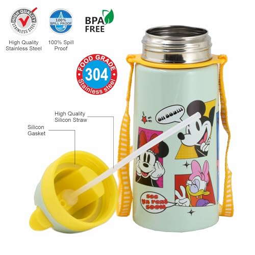 SKI Homeware TANGO Stainless Steel-304 grade Water Bottle for School, Kids favourite character prints | wide mouth | leak proof sipper | light weight | BPA Free & Food Grade - 550ML (Mickey & Friends) - Image 5