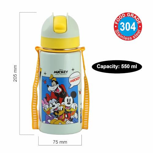 SKI Homeware TANGO Stainless Steel-304 grade Water Bottle for School, Kids favourite character prints | wide mouth | leak proof sipper | light weight | BPA Free & Food Grade - 550ML (Mickey & Friends) - Image 3