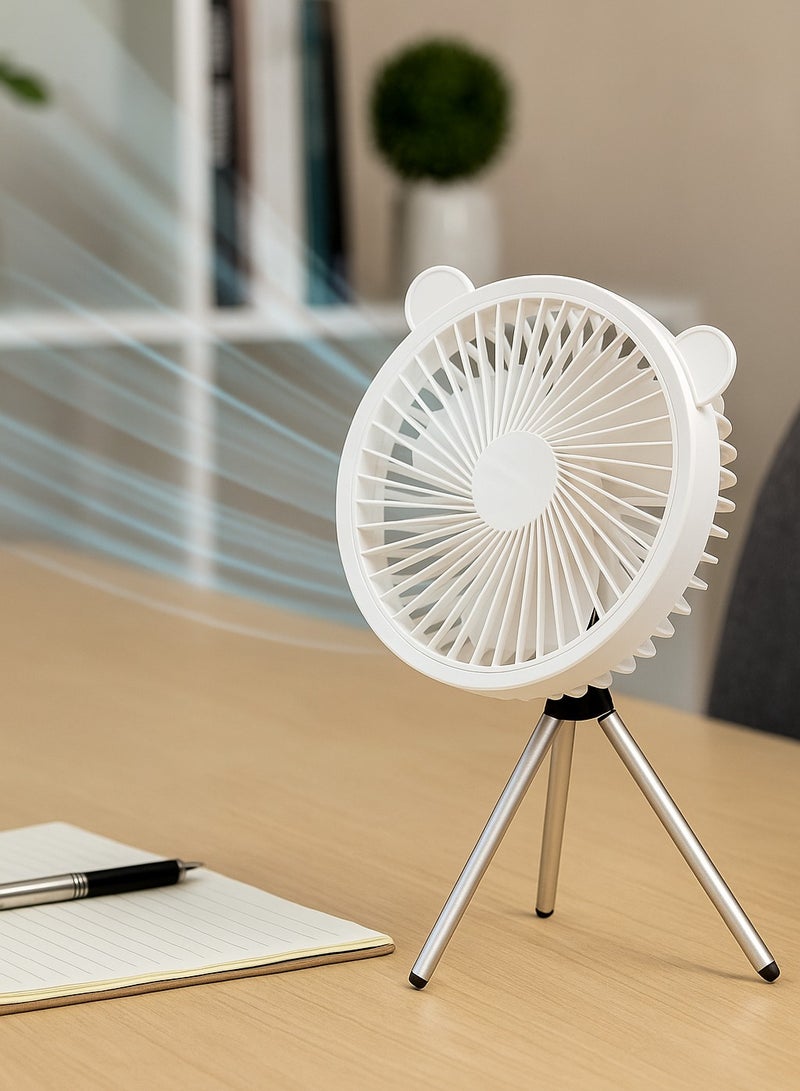 مروحة مكتب صغيرة محمولة بإضاءة ليد، وحامل ثلاثي القوائم بمنفذ USB، مع تصميم أذني دب، لون عشوائي-متعدد الالوان- 2131 - Image 2