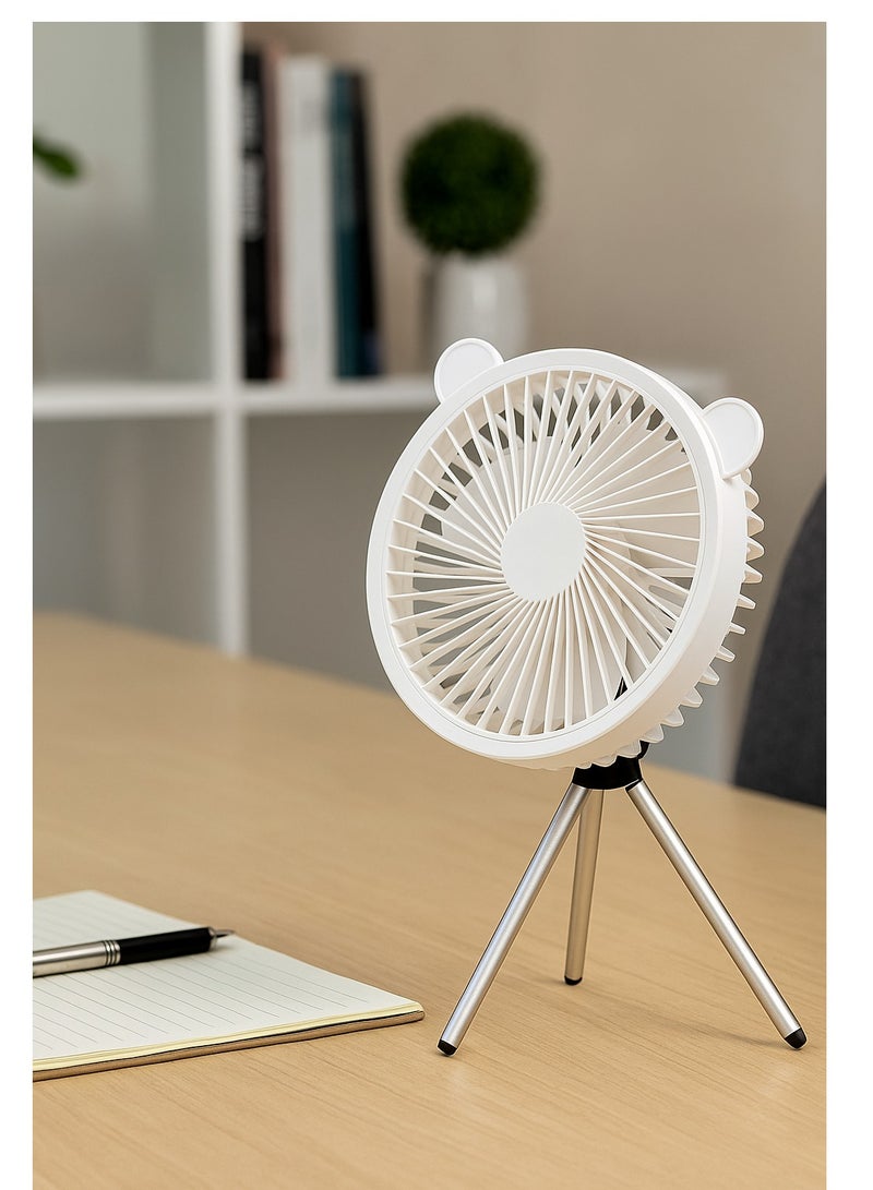 مروحة مكتب صغيرة محمولة بإضاءة ليد، وحامل ثلاثي القوائم بمنفذ USB، مع تصميم أذني دب، لون عشوائي-متعدد الالوان- 2131 - Image 3