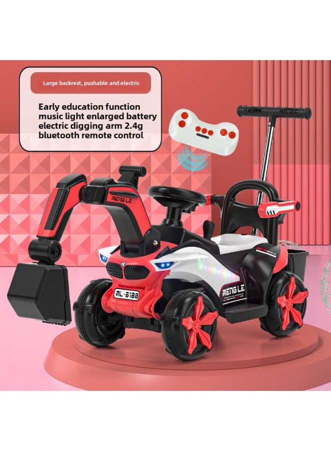 Children's Electric Excavator Toy Car Children's Seatable Hook Machine Engineering Car Large Boy Remote Control Excavator-Color:[Remote Control Guardrail Full Electric/Sliding Dual-Purpose + Push Handles] Red ☆ Electric Digging Arm + Music Early Education-Proportion:Official Standard  - Image 1
