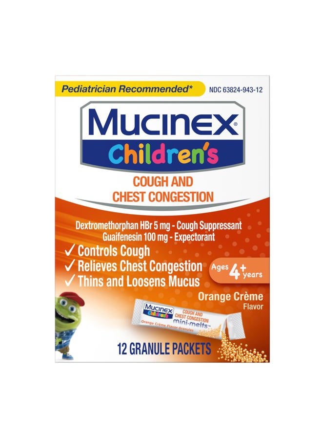 MUCINEX مذيب بلغم للأطفال ومثبط للسعال، ميني ميلتس، كريمة البرتقال، 12 حبة (قد يختلف التغليف) - Image 1