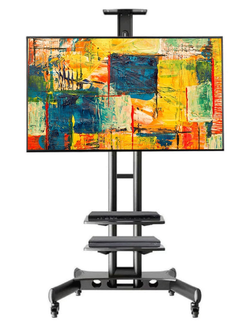 BEETEC Mobile TV Stand for 40 to 70 Inches TVs up to 50 kg, VESA 600x400 mm, Dual Shelf Mobile TV Trolley with Locking Wheels for Stability | 1500S - Image 1