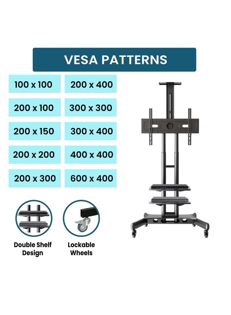 BEETEC Mobile TV Stand for 40 to 70 Inches TVs up to 50 kg, VESA 600x400 mm, Dual Shelf Mobile TV Trolley with Locking Wheels for Stability | 1500S - Image 5