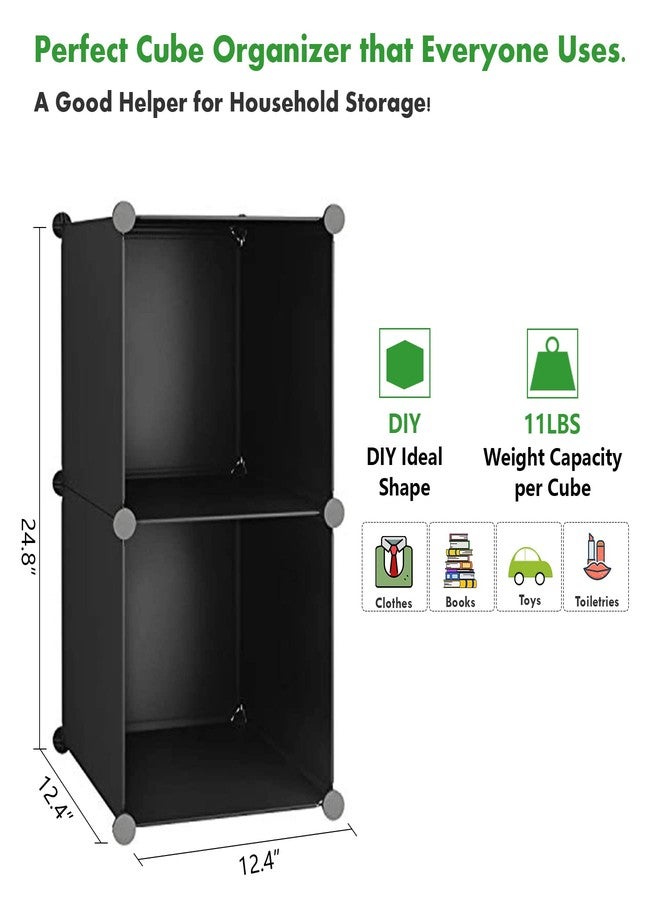 C&AHOME Cube Storage, 2-Cube Organizer Units, Plastic Closet Storage Shelves, DIY Book Shelf, Modular Bookcase, Cabinet Ideal for Bedroom, Living Room, Home Office, 12.4" L x 12.4" W x 24.8" H Black - Image 5