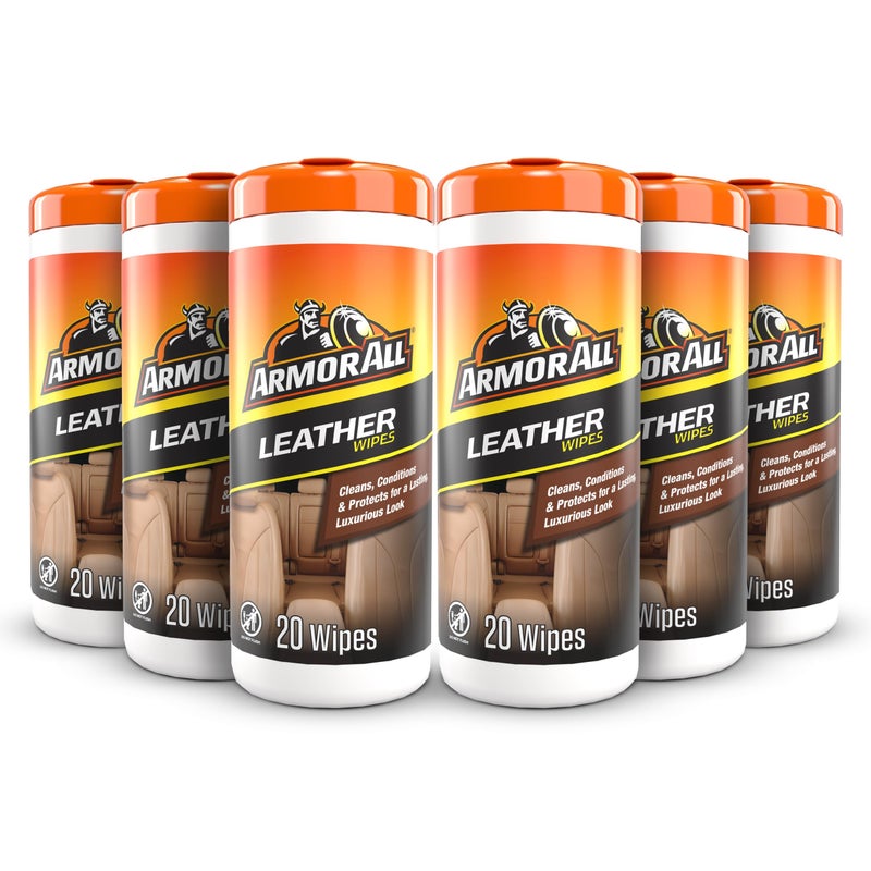 Armor All Car Interior Cleaner Leather Wipes - Cleaning for Cars & Truck & Motorcycle, 20 Count (Pack of 6), 10881