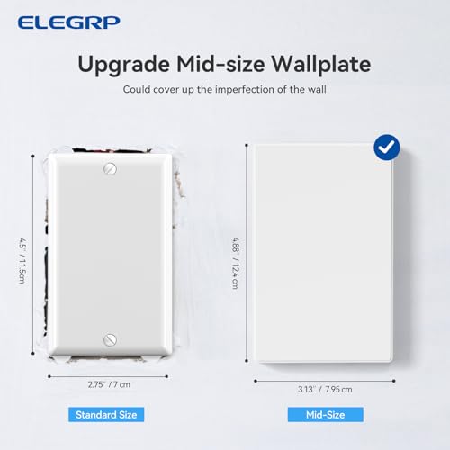 ELEGRP Blank Wall Plate Cover, 1-Gang Screwless Blank Outlet Plate, Mid-Size 4.88" x 3.13" Unbreakable Thermoplastic Blank Faceplate Cover for Unused Outlets/Switches, UL Listed (1 Pack, Matte White) - Image 5