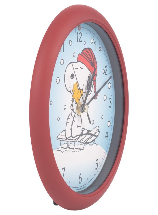 Mark Feldstein & Associates Mark Feldstein, Peanuts Snoopy on Sled Christmas Sound Clock, Red, 8 Inch - Image 2