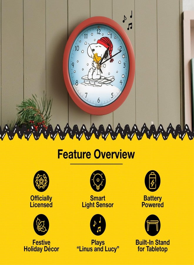 Mark Feldstein & Associates Mark Feldstein, Peanuts Snoopy on Sled Christmas Sound Clock, Red, 8 Inch - Image 5