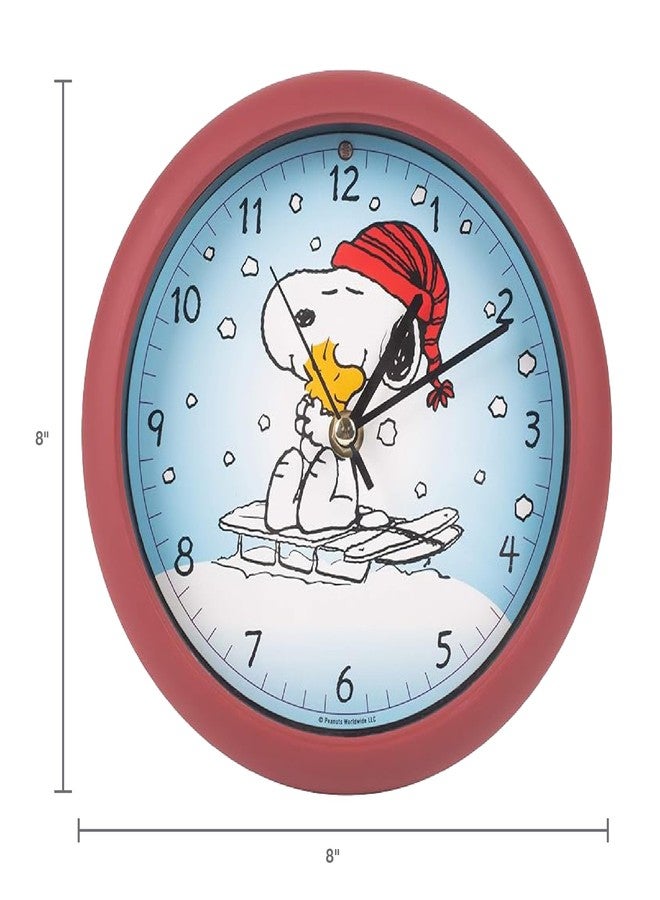 Mark Feldstein & Associates Mark Feldstein, Peanuts Snoopy on Sled Christmas Sound Clock, Red, 8 Inch - Image 4