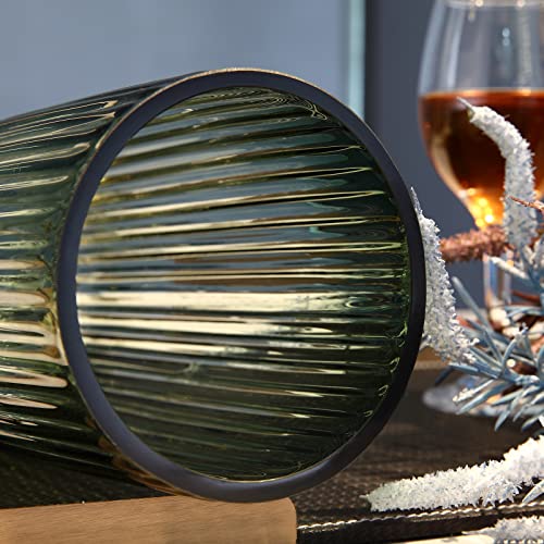 Dinyeo Large Cylinder Ribbed Green Glass Flower Vase for Farmhouse Dining Table Centerpieces Decor - Image 2