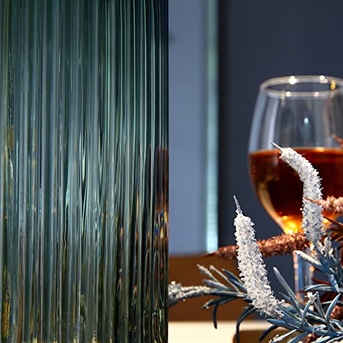 Dinyeo Large Cylinder Ribbed Green Glass Flower Vase for Farmhouse Dining Table Centerpieces Decor - Image 3