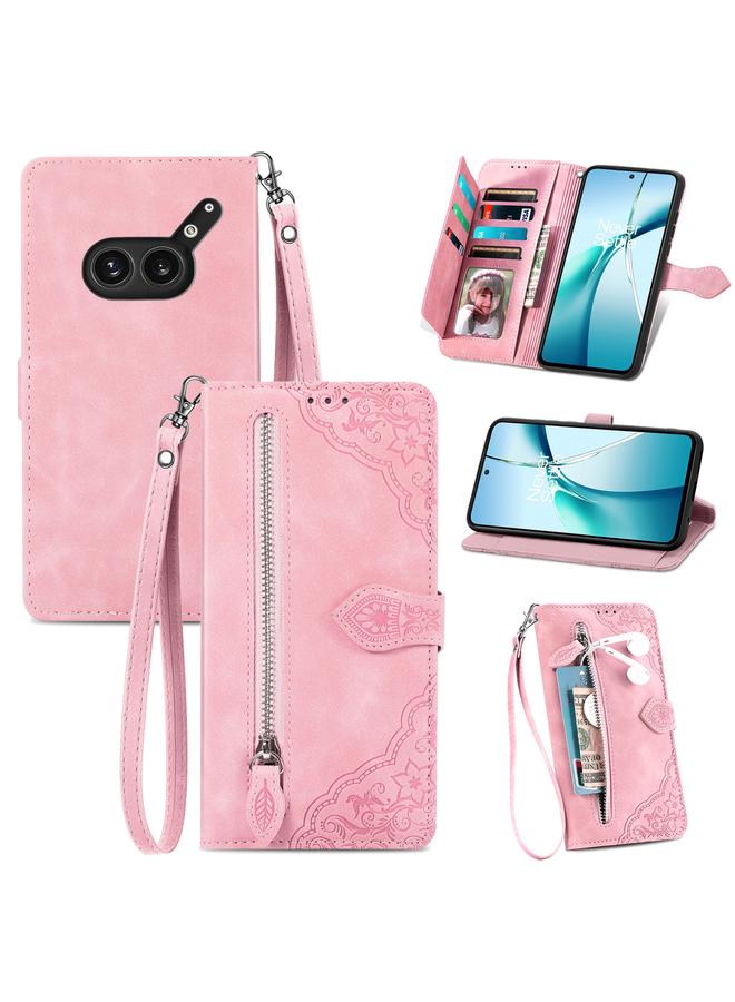 Case For Nothing Phone 2a Plus Embossed Flower Zipper Leather Phone Case