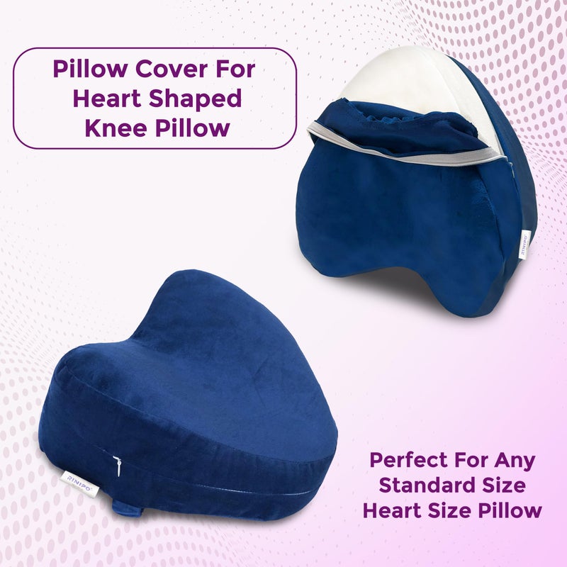 RINIPO Knee Pillow Cover,Replacement Cover for Wedge Heart Shape Leg and Knee Support Pillow,9.25x9.25x5.5 Inches,Soft,Breathable,Stretchable Elastic Band for Secure Fit,Zipper,Washable (Velvet Blue) - Image 2