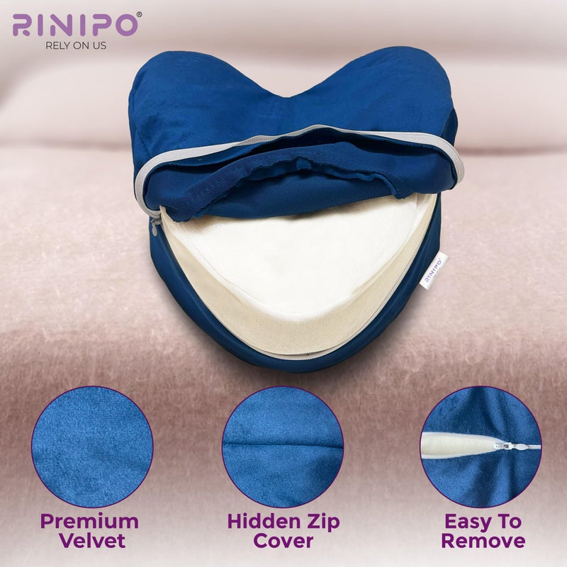 RINIPO Knee Pillow Cover,Replacement Cover for Wedge Heart Shape Leg and Knee Support Pillow,9.25x9.25x5.5 Inches,Soft,Breathable,Stretchable Elastic Band for Secure Fit,Zipper,Washable (Velvet Blue) - Image 3
