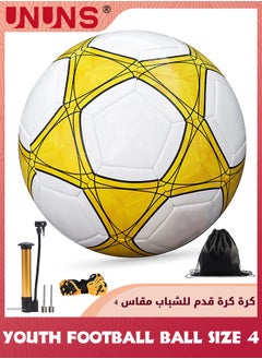 UNUNS Youth Football Ball Size 4,Training Soccer Ball For Kids Youth,Double Layer Anti-Explosion Football,Indoor Outdoor Play Game Training Practice Football Ball Pump,Ball Bag And Net Bag,Durable Football  - Image 1